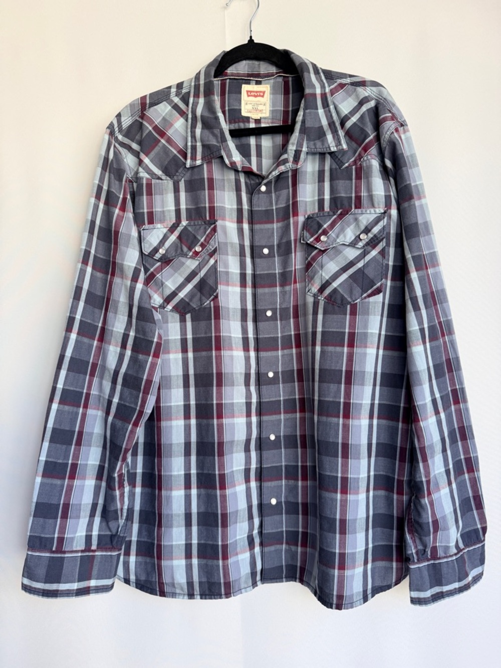 Levi’s Pearl Snap Western Shirt XXL – Gray & Wine Lightweight Long Sleeve